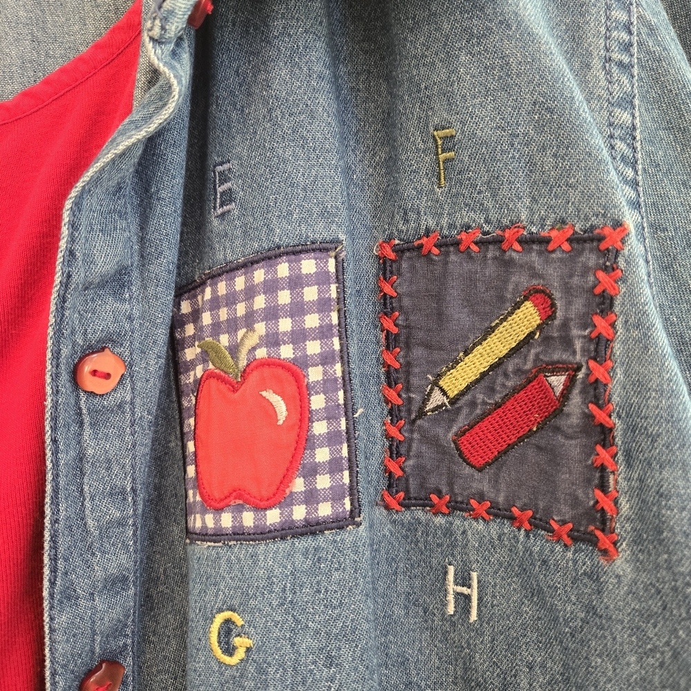 Bobbie Brooks Vintage Apple Pencil school denim button down shirt size XXL - Picture 6 of 10